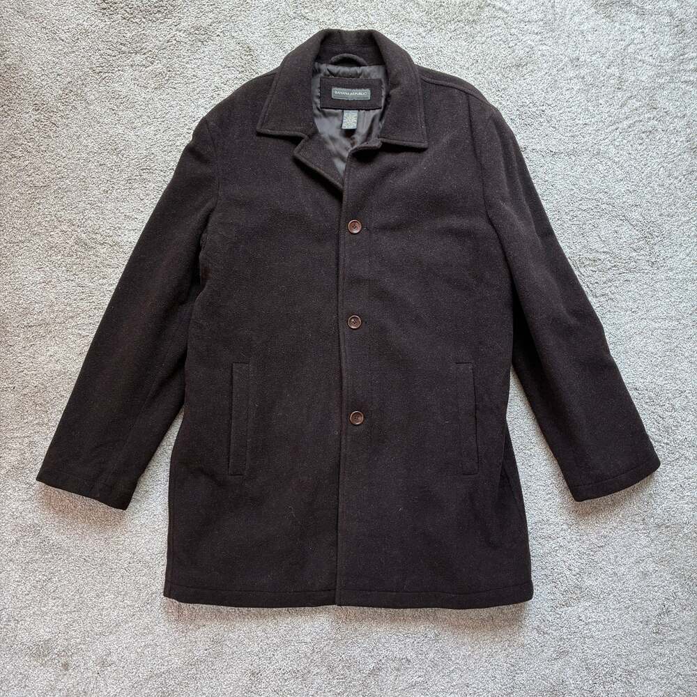 Banana Republic Vintage Men L Wool Cashmere Single Breasted Coat Jacket Brown